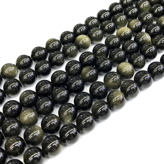 COB35 Golden Obsidian Beads Smooth Round 8mm 15" Strand