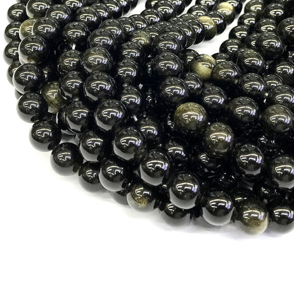 COB37 Golden Obsidian Beads Smooth Round 12mm 15" Strand