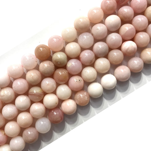 COP122 Pink Opal Gemstone Beads Smooth Round 10mm 15" Strand