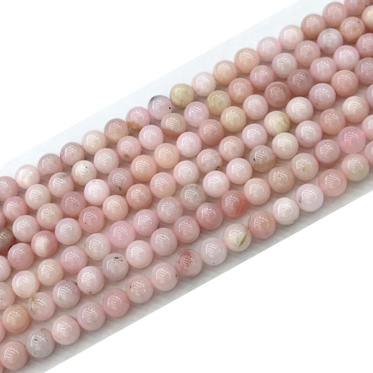 COP125 Pink Opal Gemstone Beads Smooth Round 6mm 15" Strand