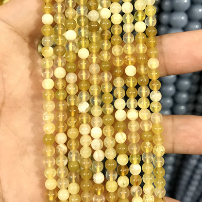 COP131 Yellow Opal Gemstone Beads Smooth Round 4mm 15" Strand