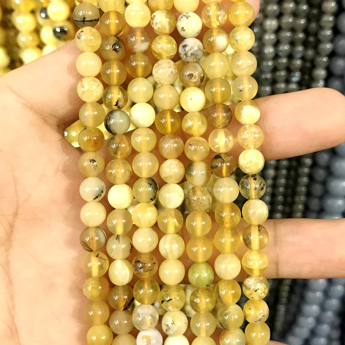 COP132 Yellow Opal Gemstone Beads Smooth Round 6mm 15" Strand