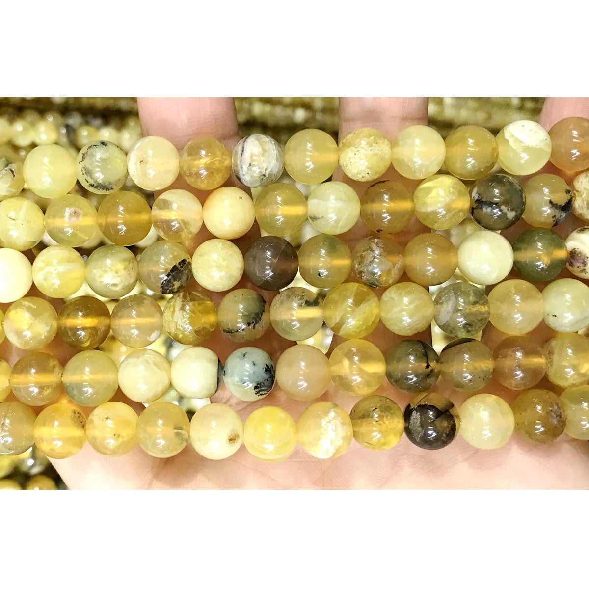 COP133 Yellow Opal Gemstone Beads Smooth Round 8mm 15" Strand