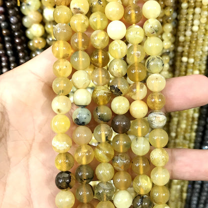 COP133 Yellow Opal Gemstone Beads Smooth Round 8mm 15" Strand