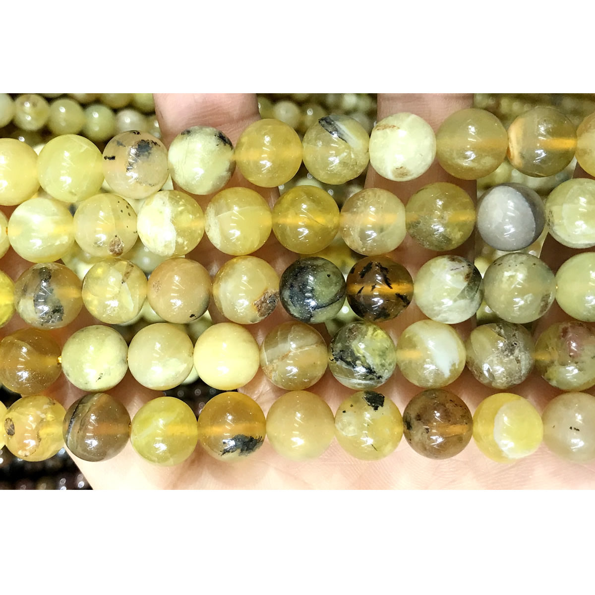 COP134 Yellow Opal Gemstone Beads Smooth Round 10mm 15" Strand