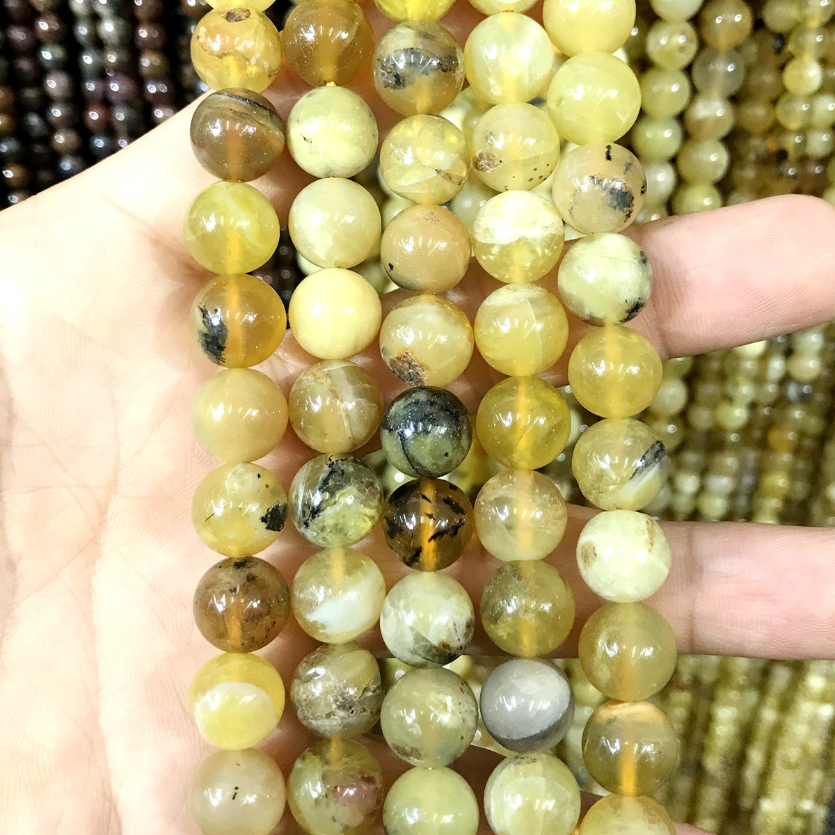 COP134 Yellow Opal Gemstone Beads Smooth Round 10mm 15" Strand