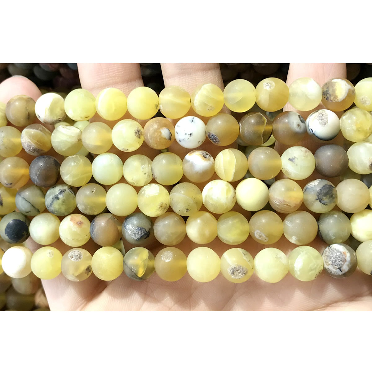 COP140 Yellow Opal Gemstone Beads Matte Round 8mm 15" Strand