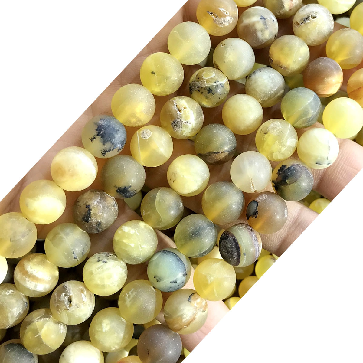 COP141 Yellow Opal Gemstone Beads Matte Round 10mm 15" Strand