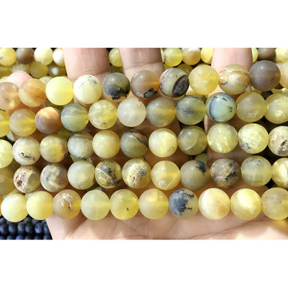 COP141 Yellow Opal Gemstone Beads Matte Round 10mm 15" Strand