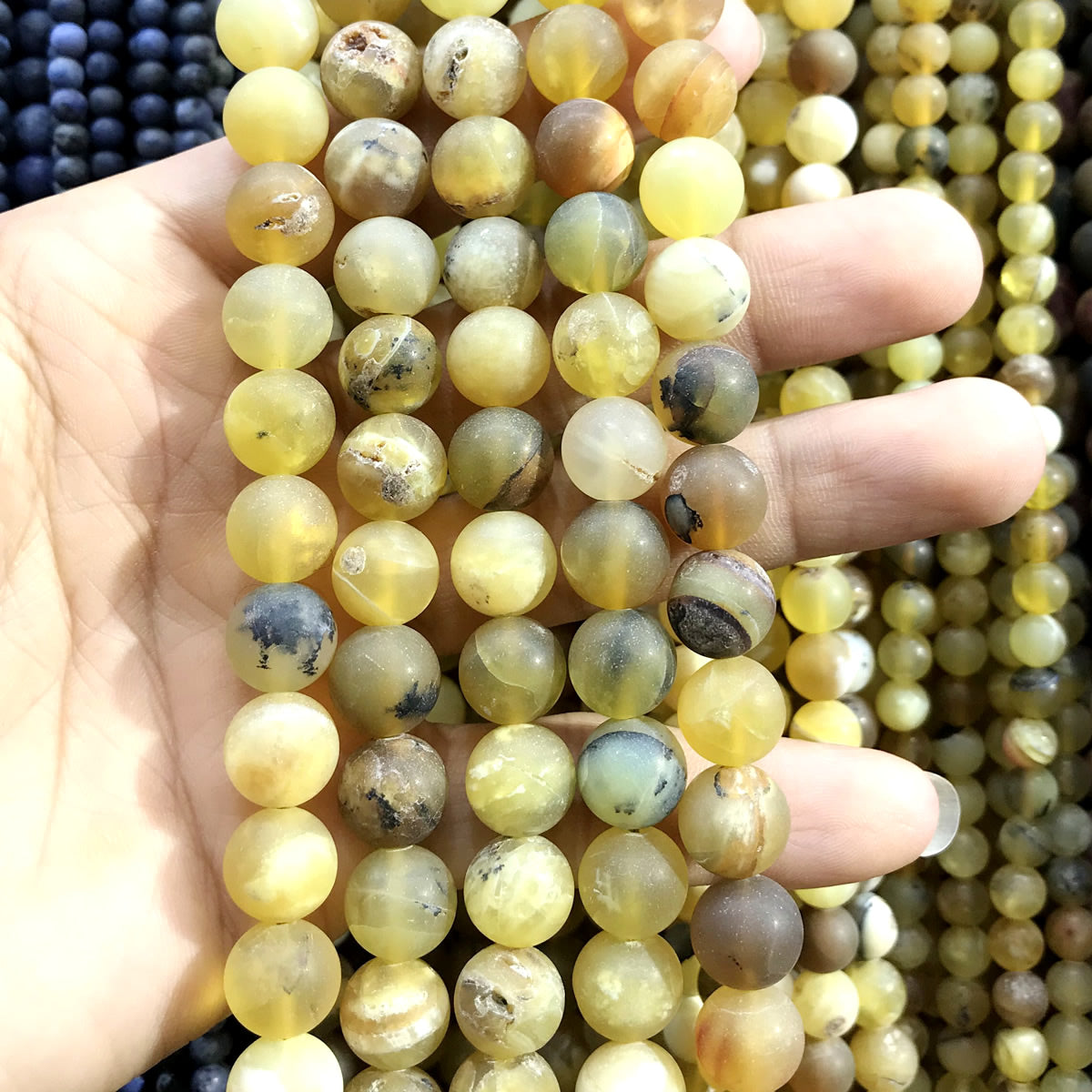 COP141 Yellow Opal Gemstone Beads Matte Round 10mm 15" Strand