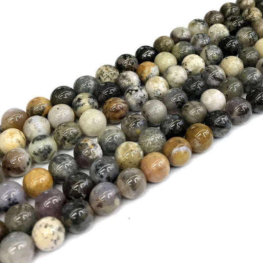 COP88 Black & White Opal Gemstone Beads Smooth Round 8mm 15" Strand