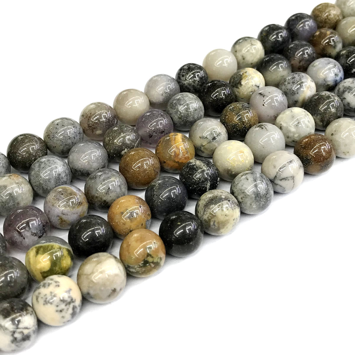 COP89 Black & White Opal Gemstone Beads Smooth Round 10mm 15" Strand