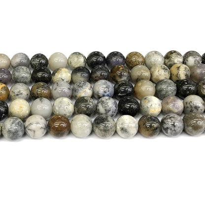 COP89 Black & White Opal Gemstone Beads Smooth Round 10mm 15" Strand