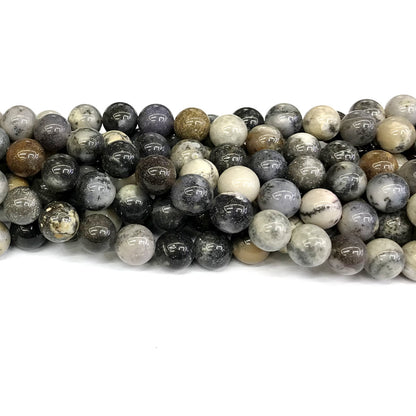 COP89 Black & White Opal Gemstone Beads Smooth Round 10mm 15" Strand