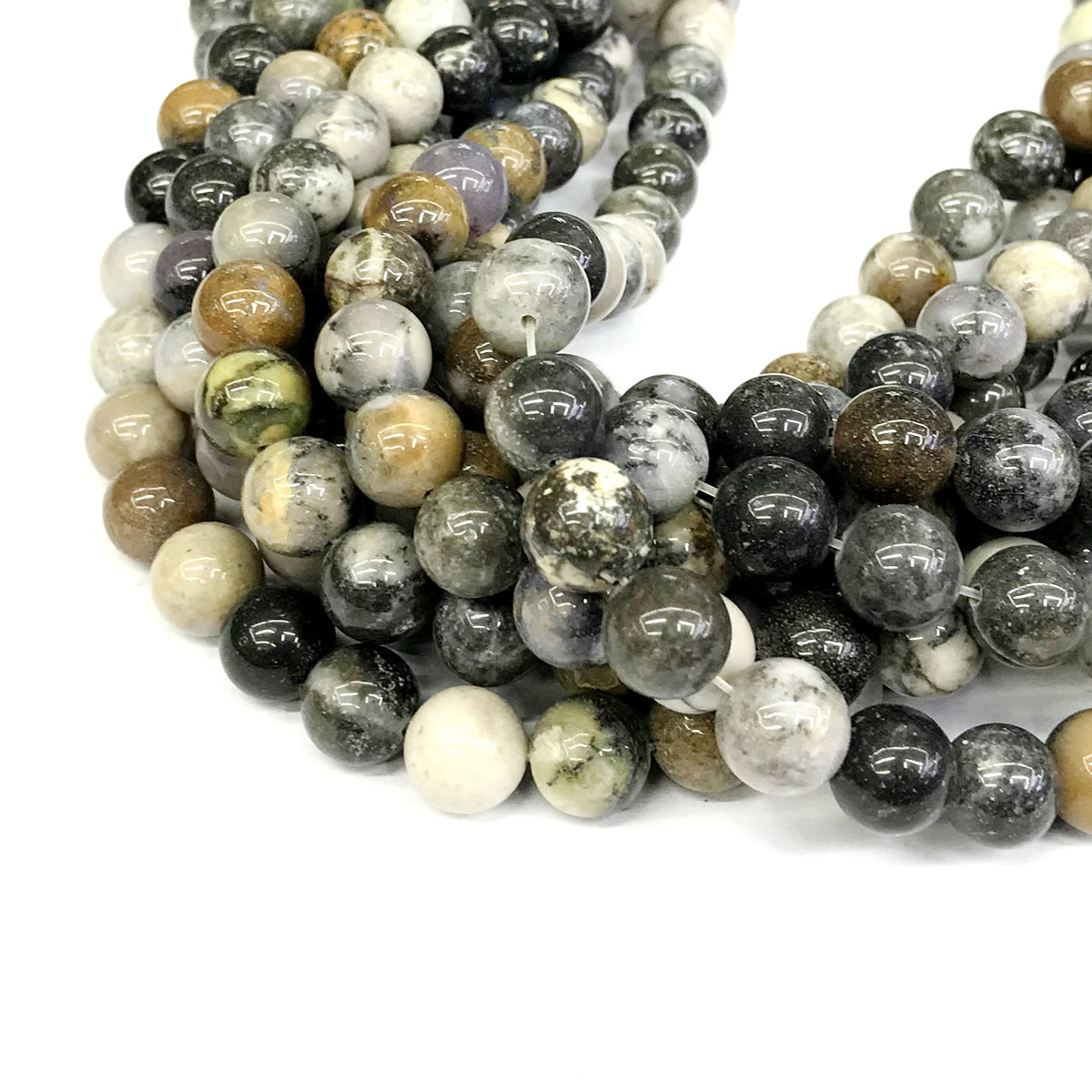 COP89 Black & White Opal Gemstone Beads Smooth Round 10mm 15" Strand