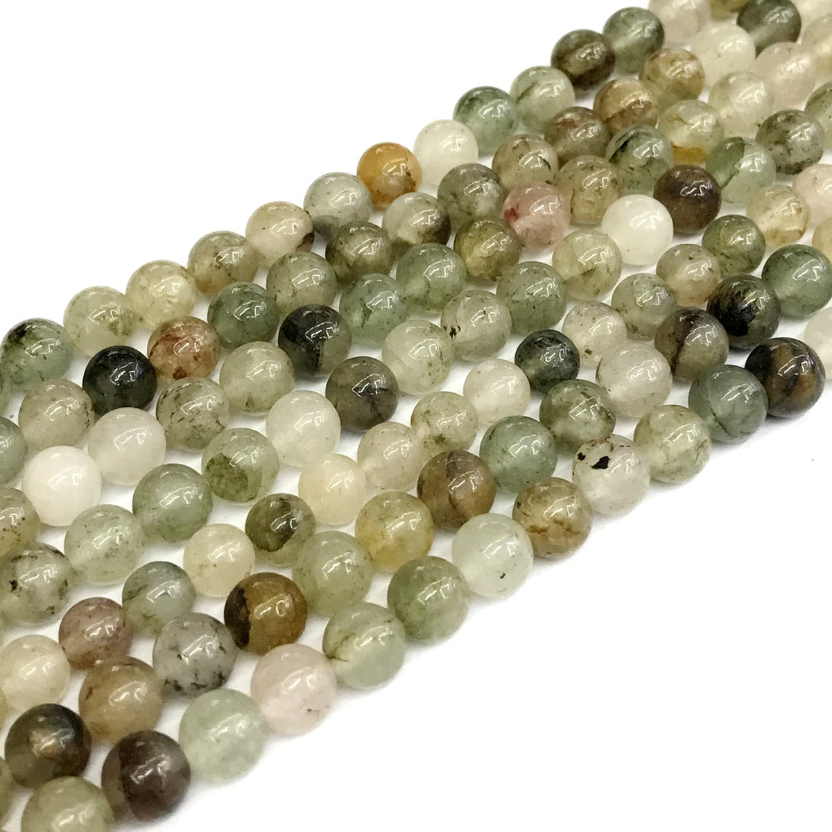 CQU147 Mixed Rutilated Quartz Beads Smooth Round 6mm 15" Strand