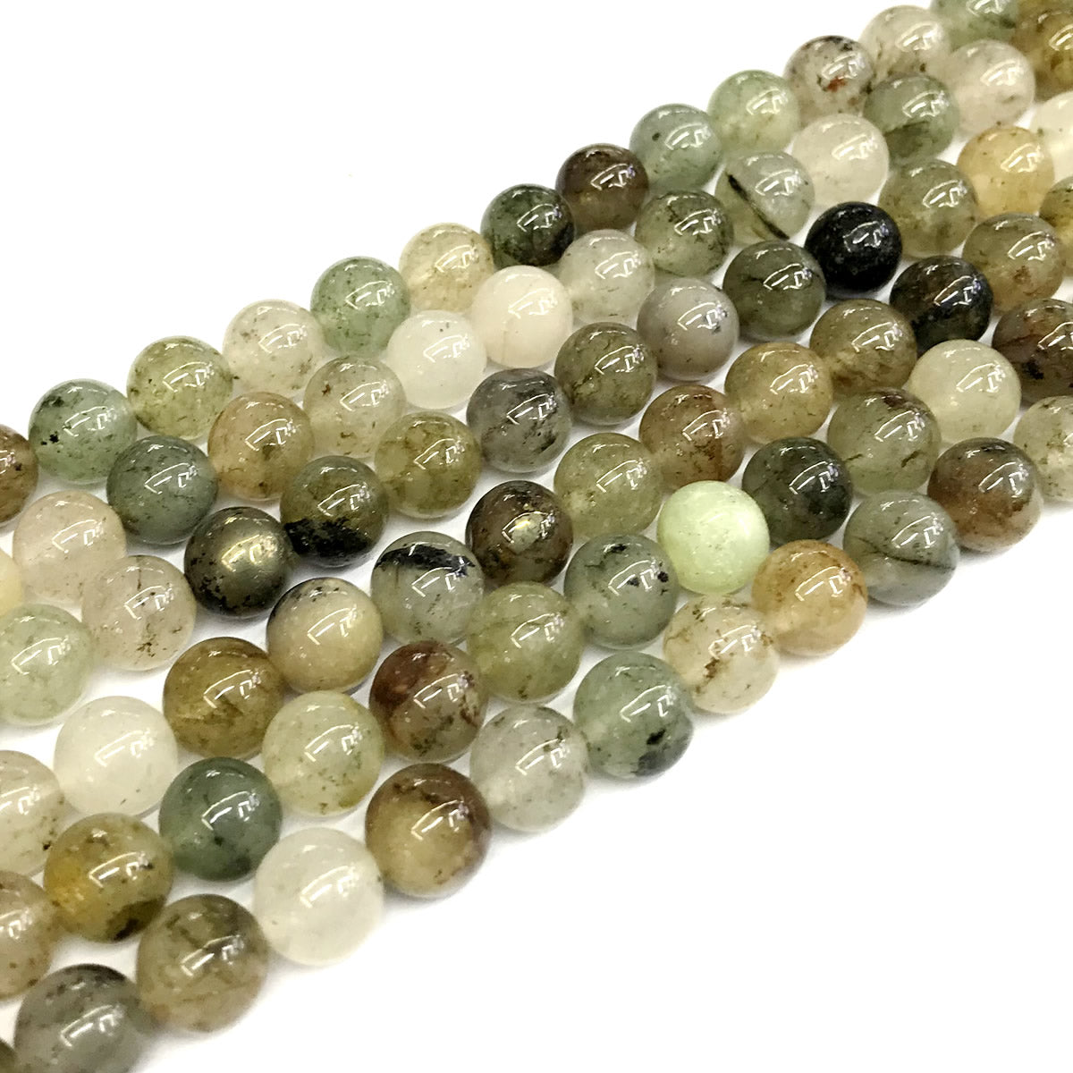 CQU148 Mixed Rutilated Quartz Beads Smooth Round 8mm 15" Strand