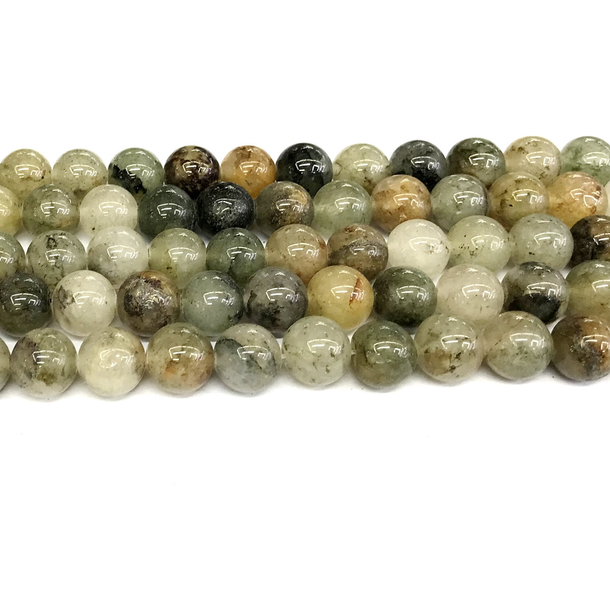 CQU149 Mixed Rutilated Quartz Beads Smooth Round 10mm 15" Strand