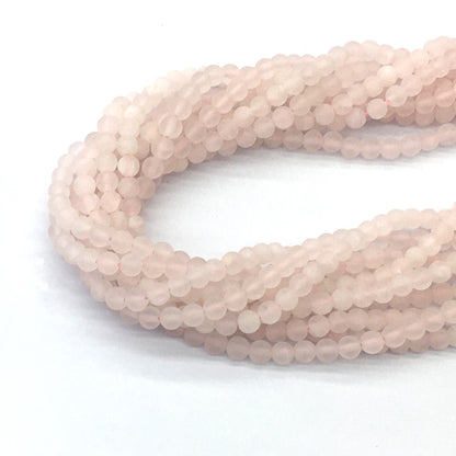 CQU173 Rose Quartz Beads Matte Round 4mm 15.5" Strand