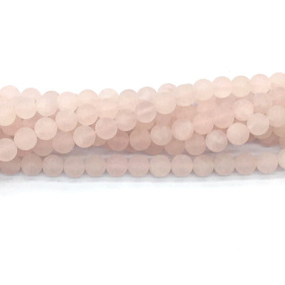 CQU174 Rose Quartz Beads Matte Round 6mm 15.5" Strand