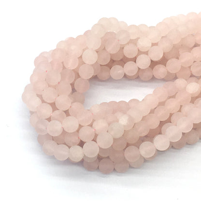 CQU174 Rose Quartz Beads Matte Round 6mm 15.5" Strand