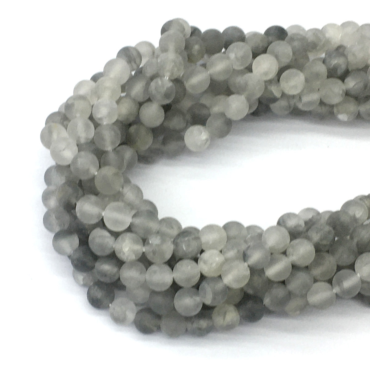 CQU183 Cloudy Quartz Beads Matte Round 6mm 15.5" Strand