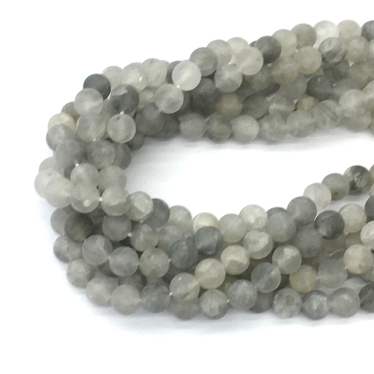 CQU184 Cloudy Quartz Beads Matte Round 8mm 15.5" Strand