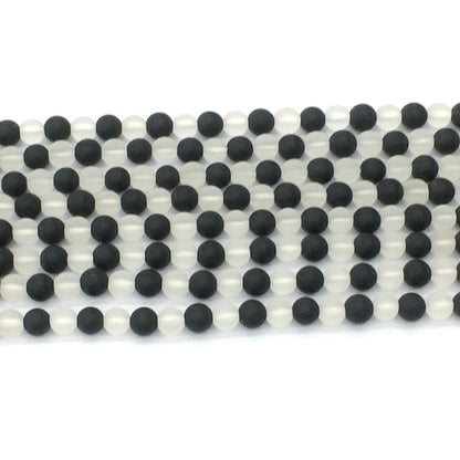 CQU190 Black Onyx & Clear Quartz Beads Matte Round 6mm 15.5" Strand