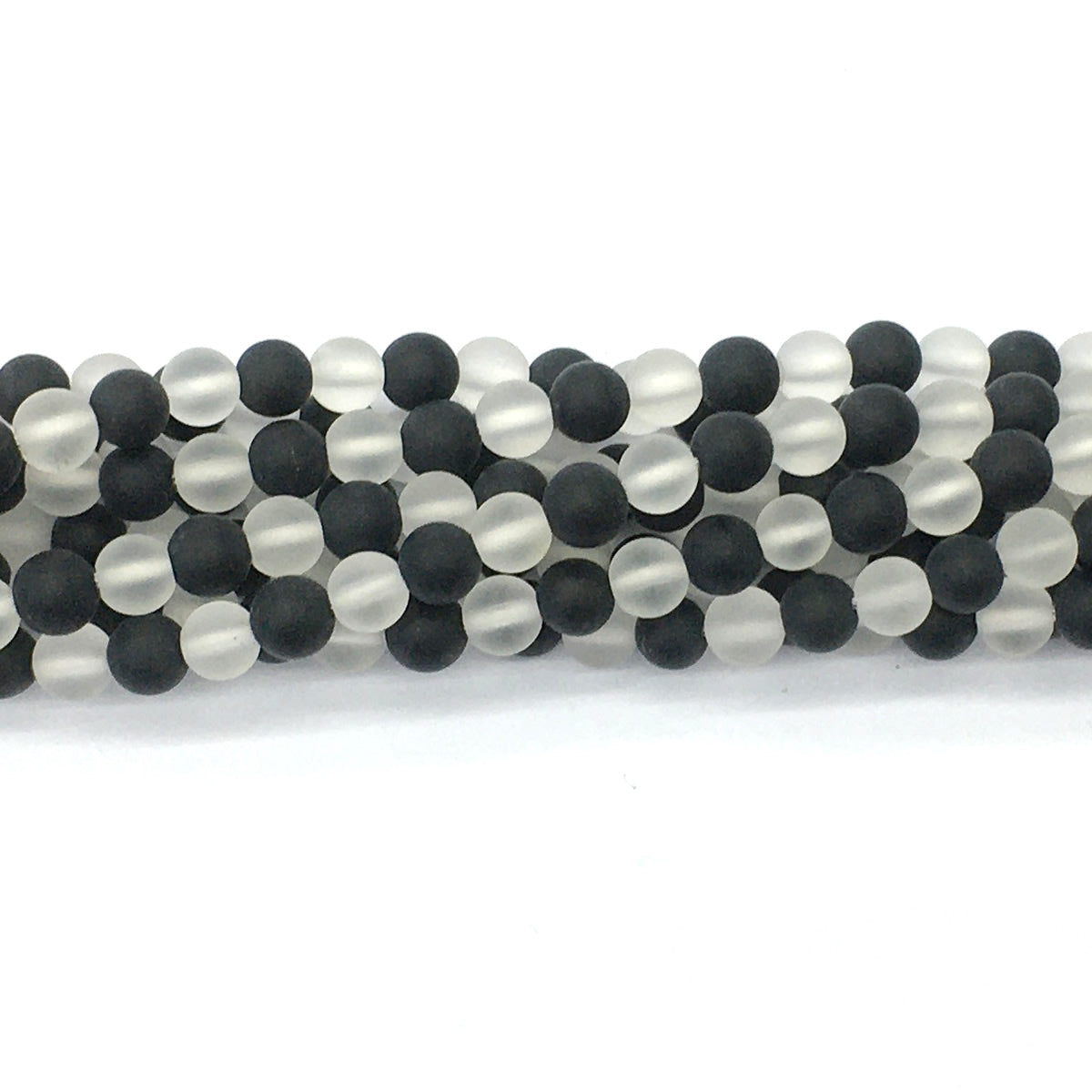 CQU190 Black Onyx & Clear Quartz Beads Matte Round 6mm 15.5" Strand