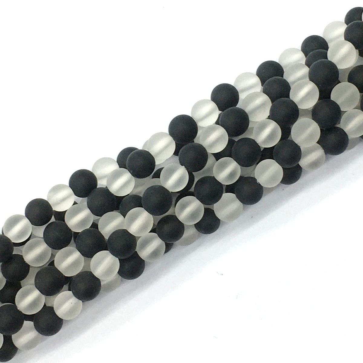 CQU190 Black Onyx & Clear Quartz Beads Matte Round 6mm 15.5" Strand