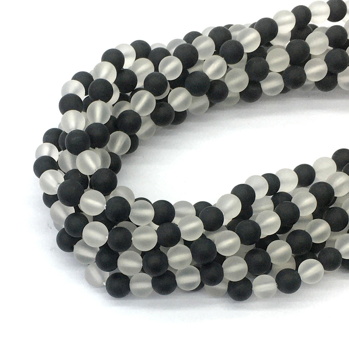 CQU190 Black Onyx & Clear Quartz Beads Matte Round 6mm 15.5" Strand