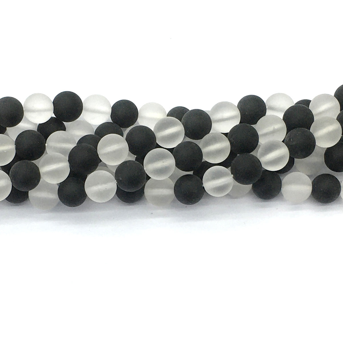 CQU191 Black Onyx & Clear Quartz Beads Matte Round 8mm 15.5" Strand