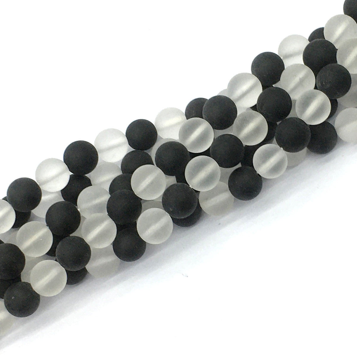 CQU191 Black Onyx & Clear Quartz Beads Matte Round 8mm 15.5" Strand