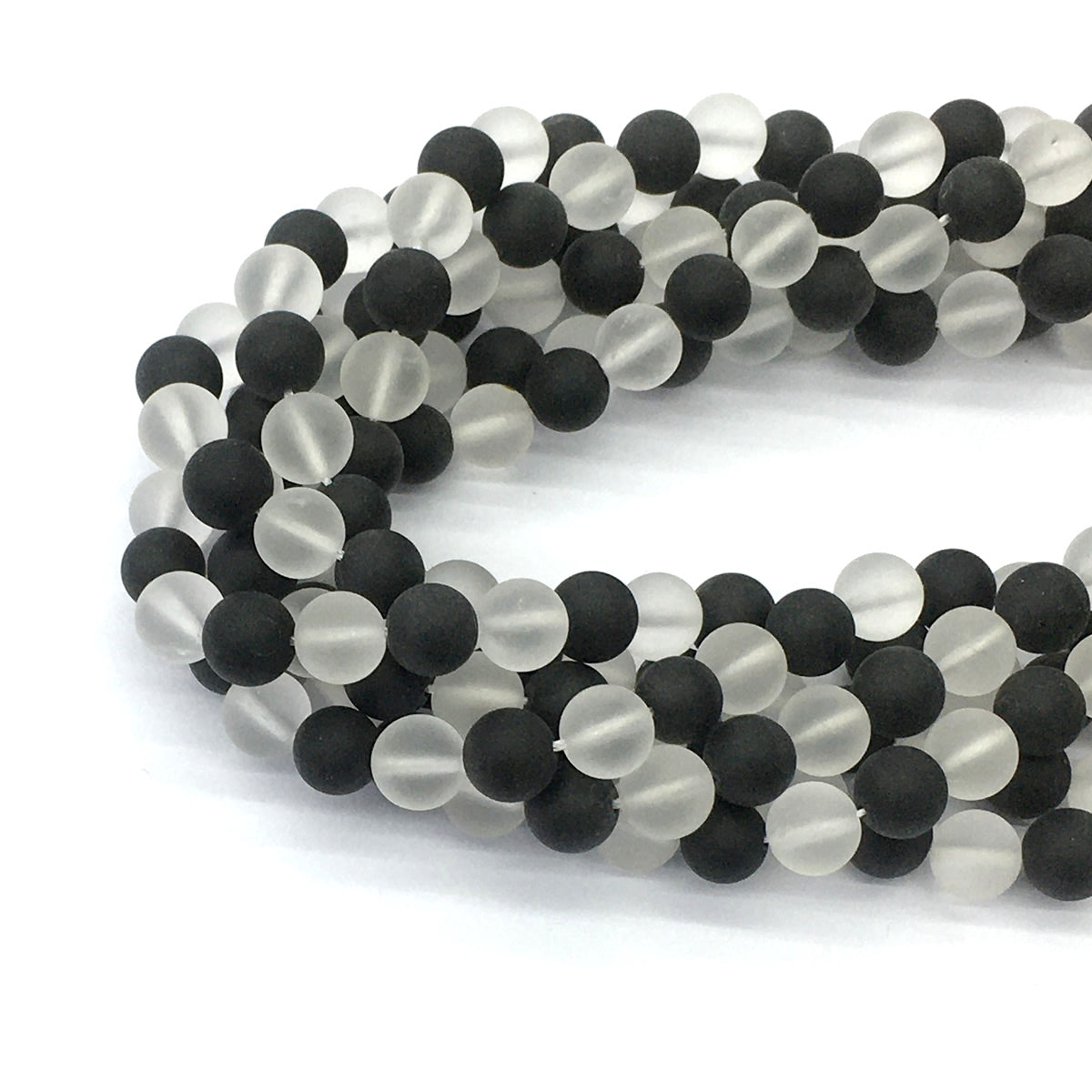 CQU191 Black Onyx & Clear Quartz Beads Matte Round 8mm 15.5" Strand