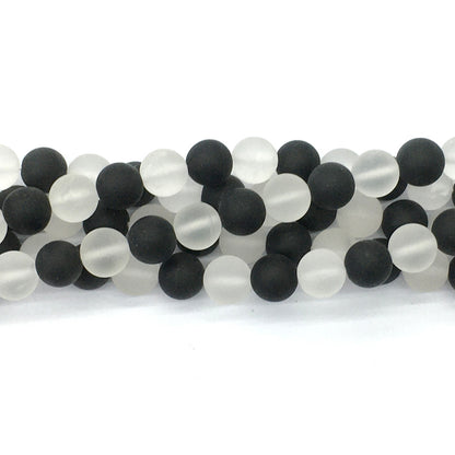 CQU192 Black Onyx & Clear Quartz Beads Matte Round 10mm 15.5" Strand