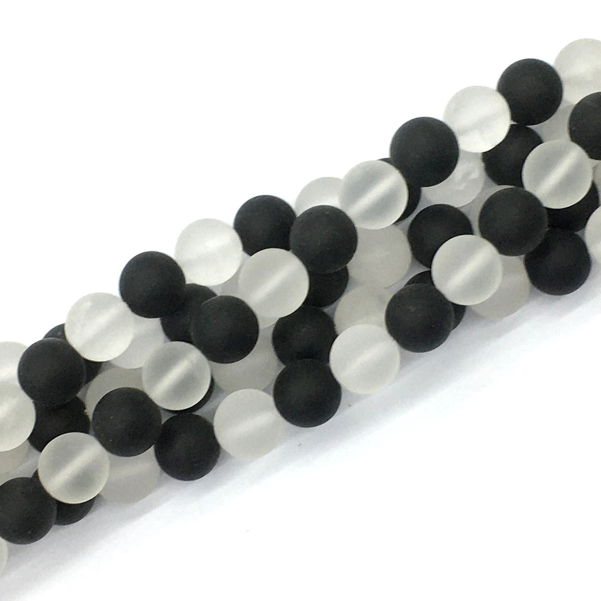 CQU192 Black Onyx & Clear Quartz Beads Matte Round 10mm 15.5" Strand