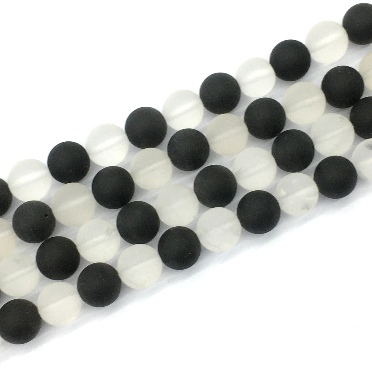 CQU193 Black Onyx & Clear Quartz Beads Matte Round 12mm 15.5" Strand