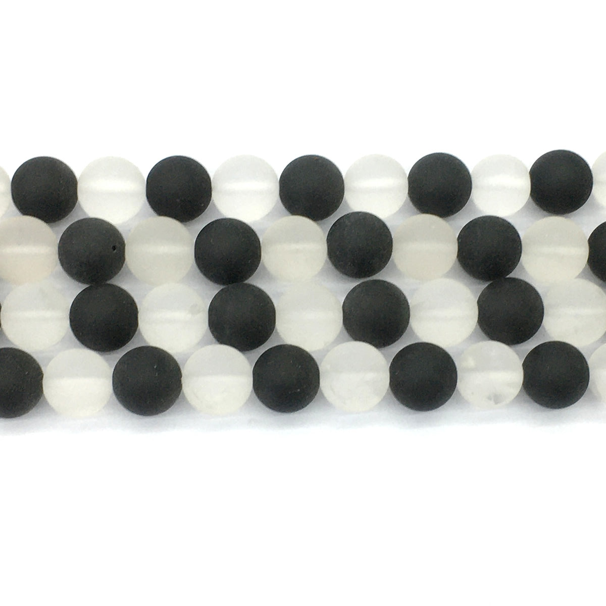 CQU193 Black Onyx & Clear Quartz Beads Matte Round 12mm 15.5" Strand