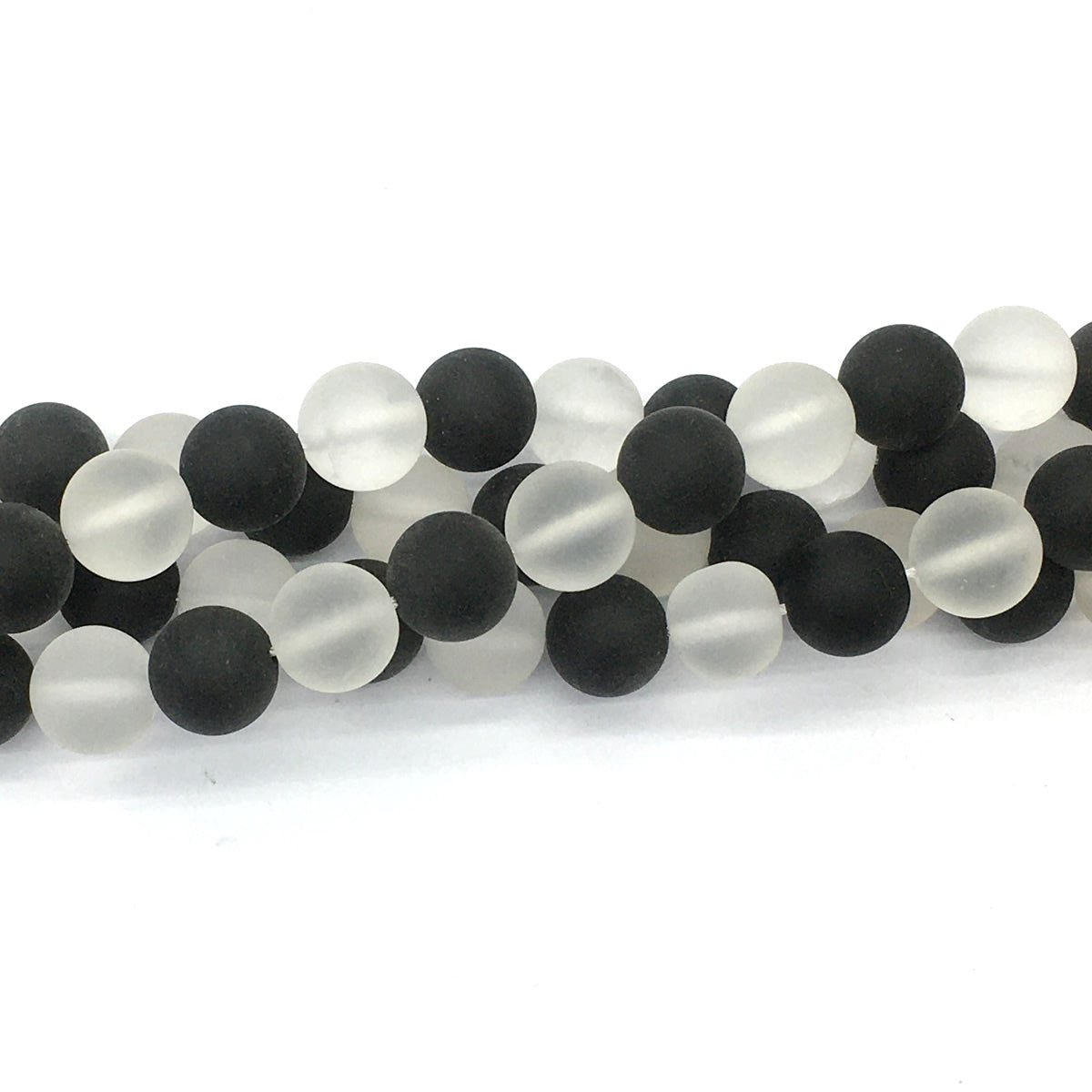 CQU193 Black Onyx & Clear Quartz Beads Matte Round 12mm 15.5" Strand