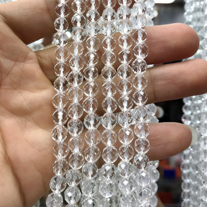 CQU242 Clear Quartz Beads Faceted Round 6mm 15.5" Strand