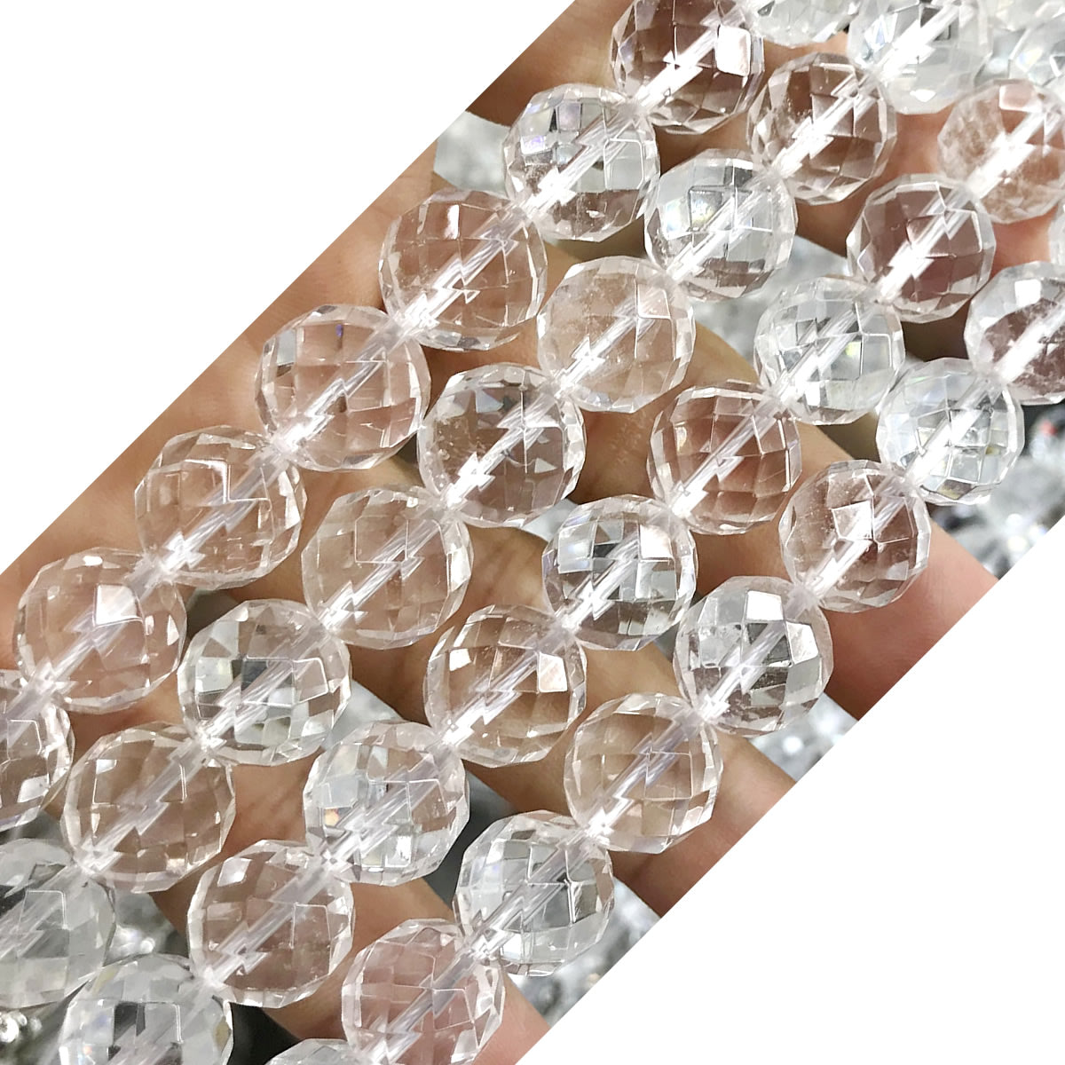 CQU245 Clear Quartz Beads Faceted Round 12mm 15.5" Strand