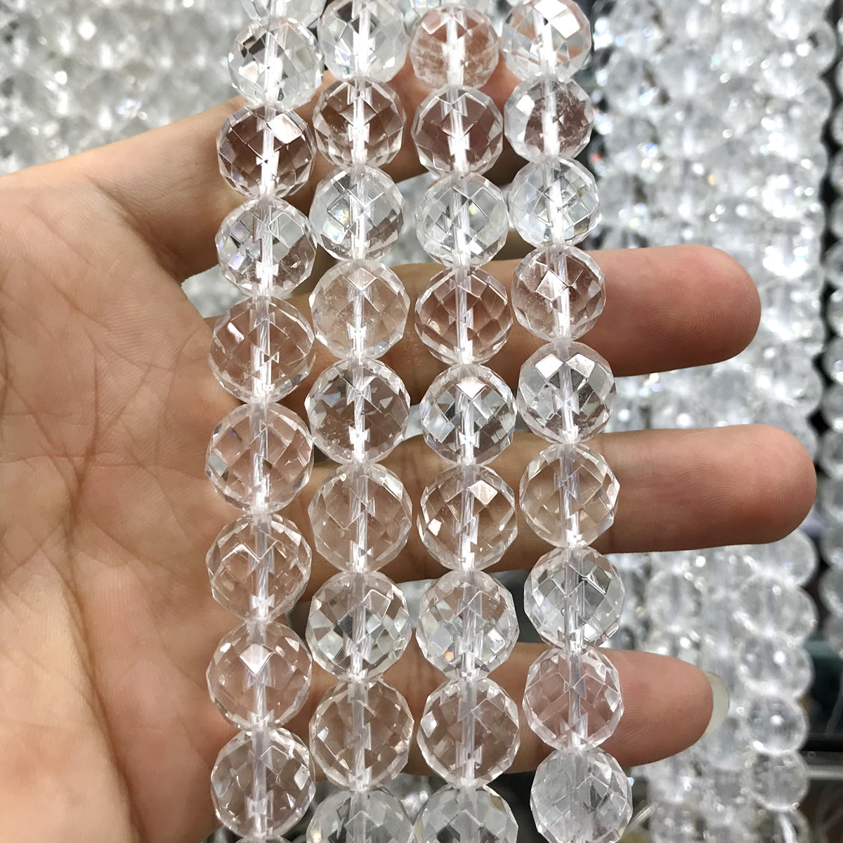 CQU245 Clear Quartz Beads Faceted Round 12mm 15.5" Strand