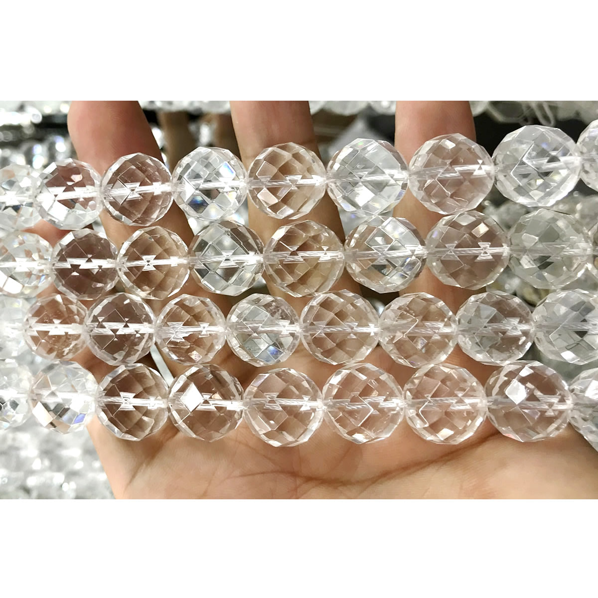 CQU246 Clear Quartz Beads Faceted Round 14mm 15.5" Strand