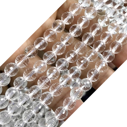 CQU250 Clear Quartz Beads Faceted Round 6mm 15.5" Strand