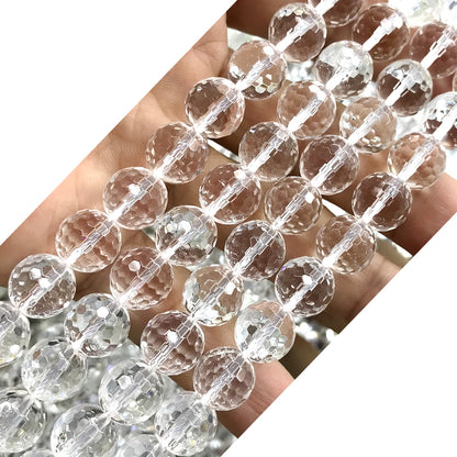 CQU252 Clear Quartz Beads Faceted Round 10mm 15.5" Strand