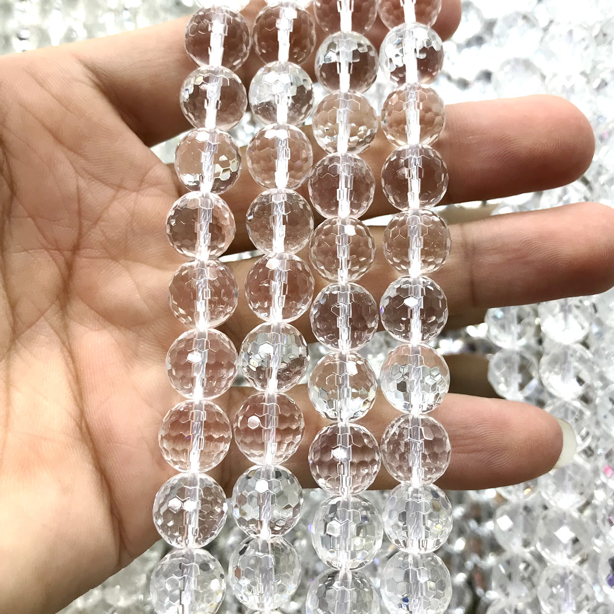 CQU252 Clear Quartz Beads Faceted Round 10mm 15.5" Strand