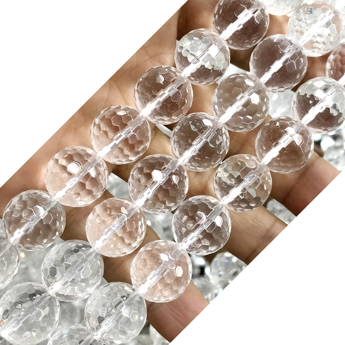 CQU253 Clear Quartz Beads Faceted Round 12mm 15.5" Strand