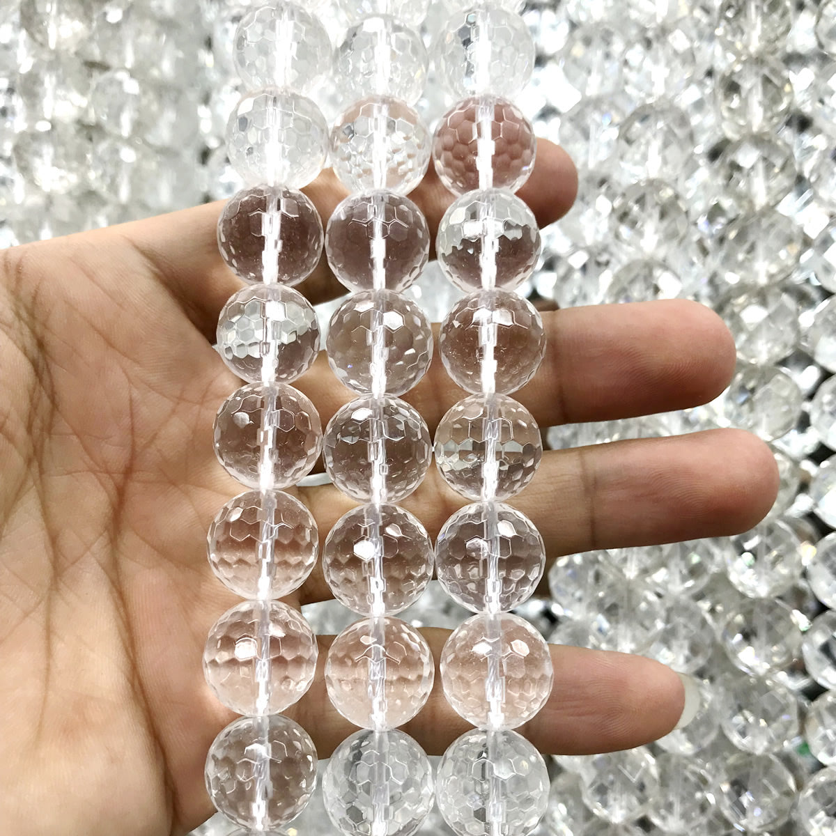 CQU253 Clear Quartz Beads Faceted Round 12mm 15.5" Strand