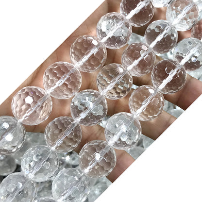 CQU254 Clear Quartz Beads Faceted Round 14mm 15.5" Strand