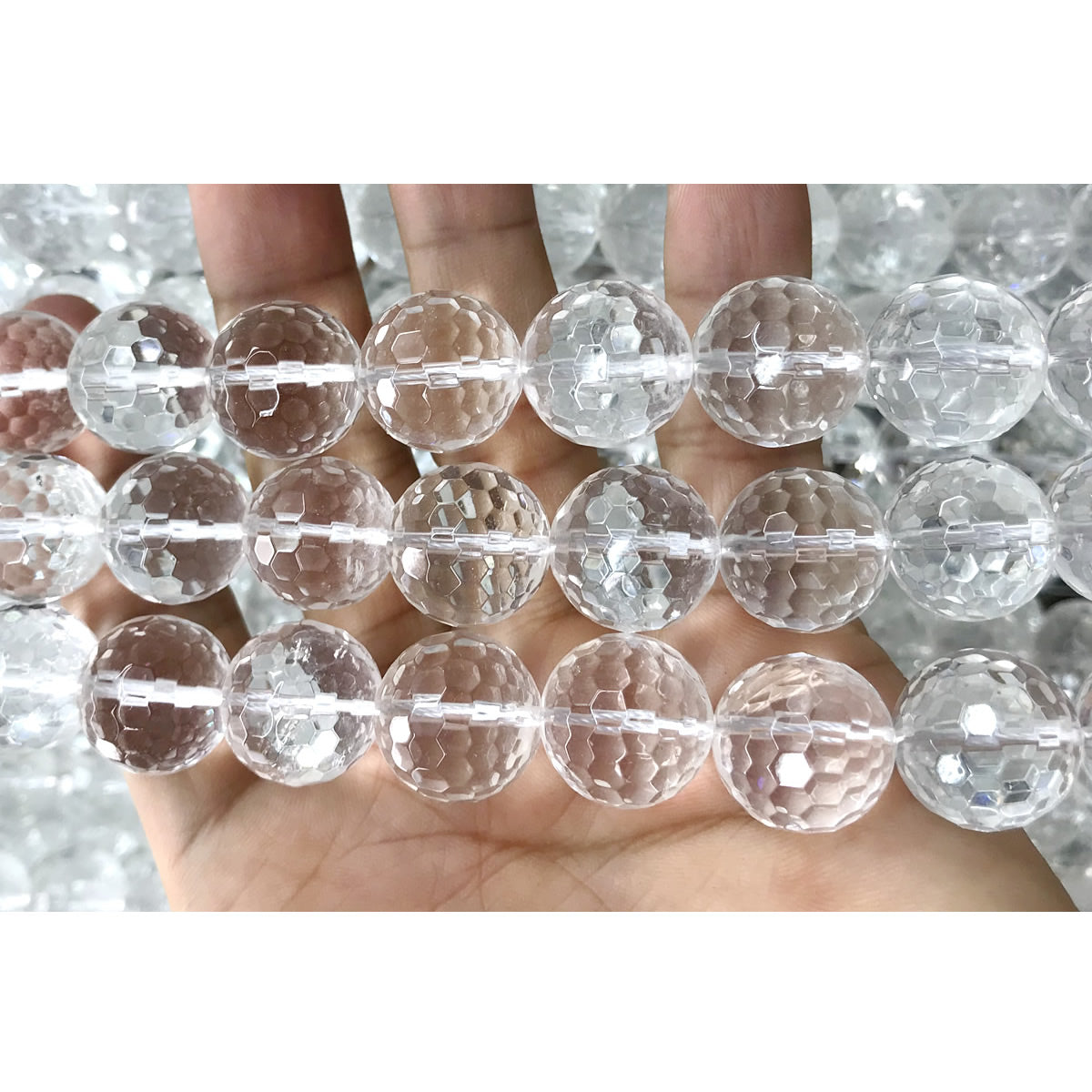 CQU254 Clear Quartz Beads Faceted Round 14mm 15.5" Strand